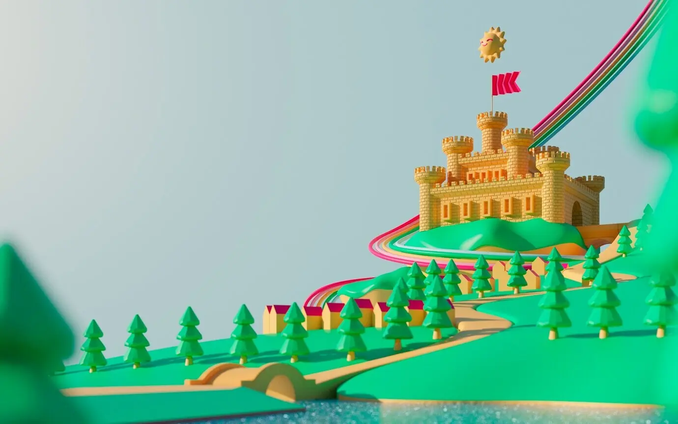 Kindgerechter 3D-Hintergrund mit Schloss